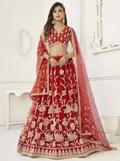 Amazing Red Sequins Net Reception Wear Lehenga Choli With Dupatta